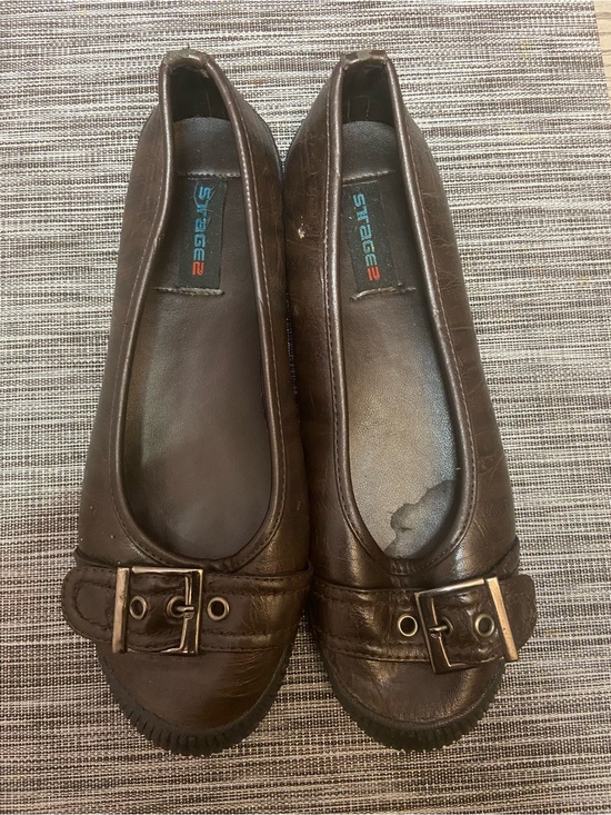 Shoes - Brown Leather Buckle Flats